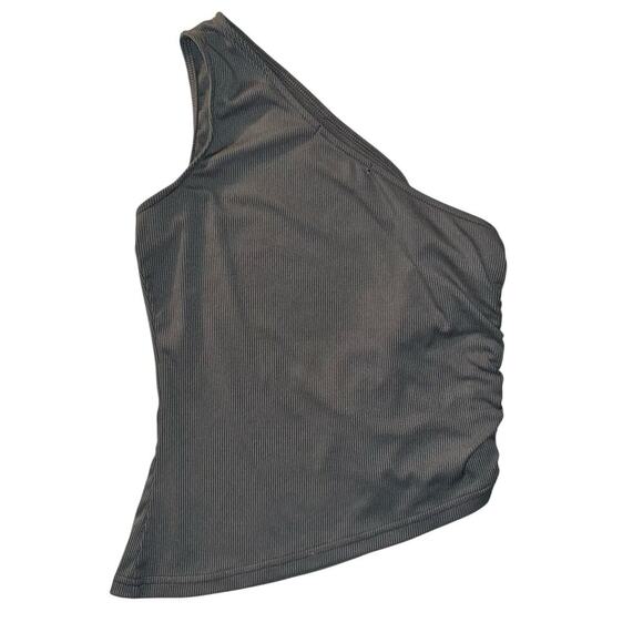 CIDER One Shoulder Ribbed Side Ruched Crop Tank Top Gray Size XS - Picture 2 of 3